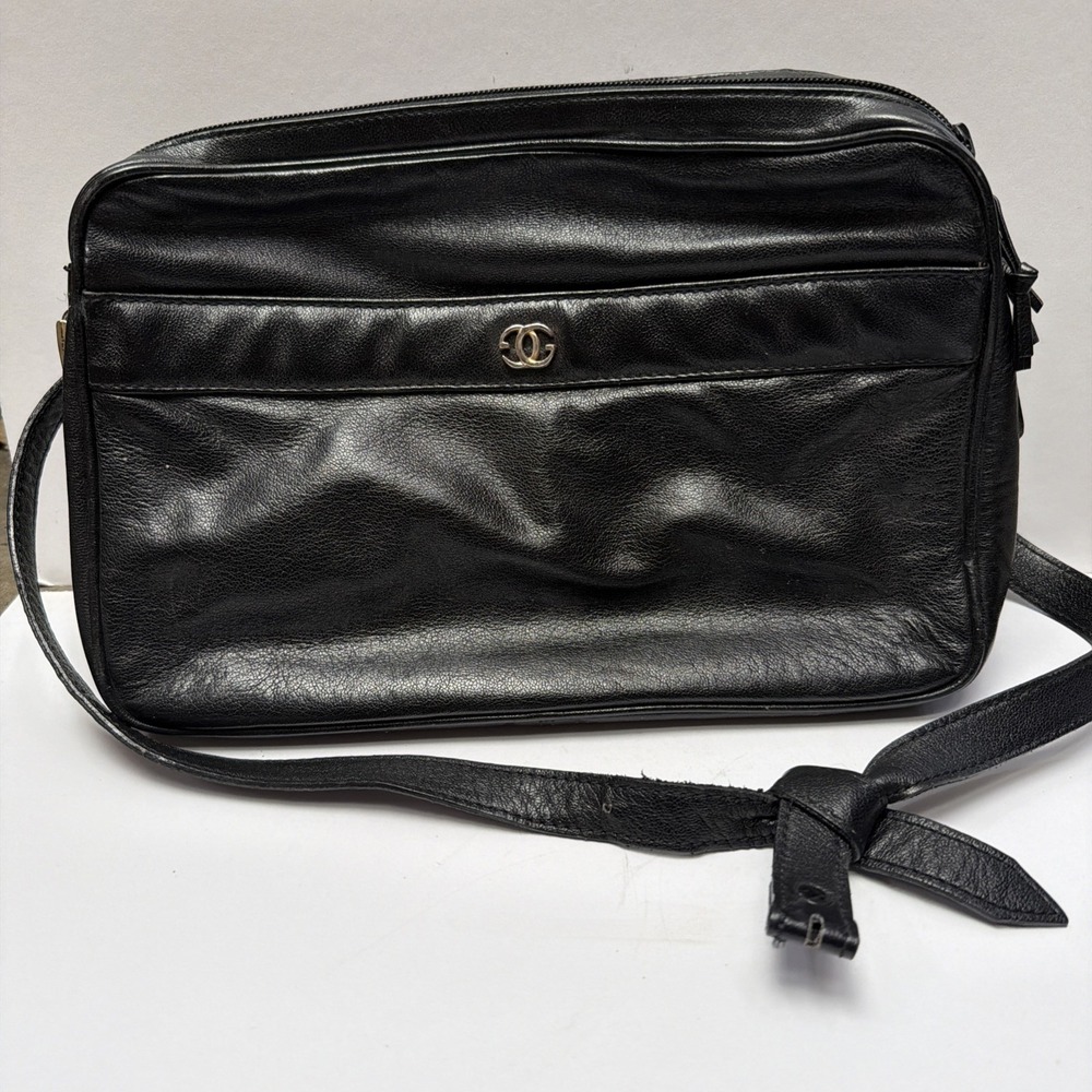 Vintage Black Leather Shoulder Bag Tote Purse Made In Argentina Cuero De Vaca‎